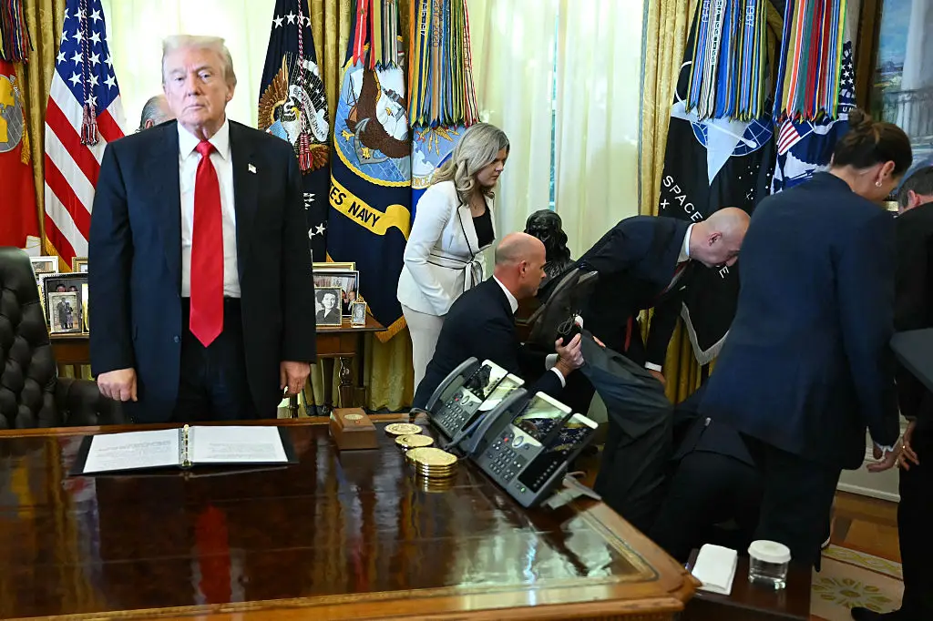 A man collapsed during a White House press conference on Thursday (ANDREW CABALLERO-REYNOLDS / Contributor / Getty Images)