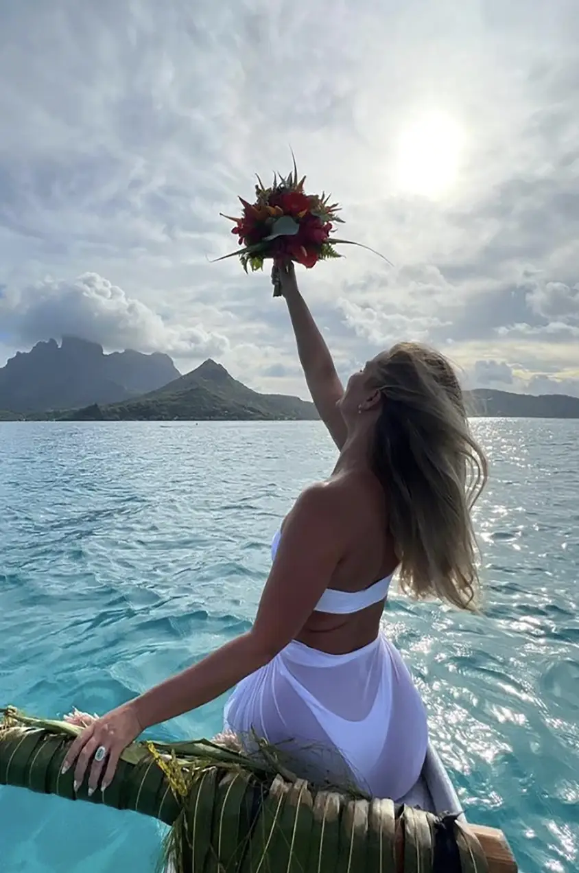 The designer got married in a visible white thong.
