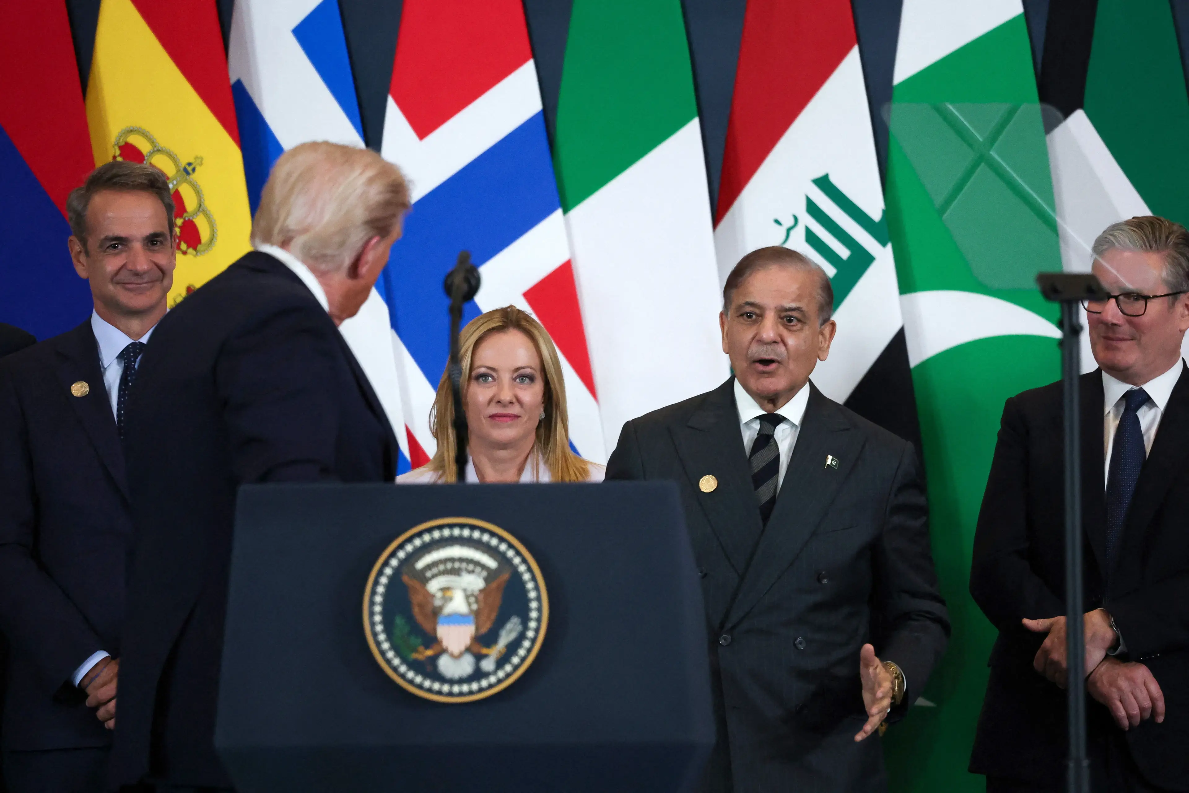 Meloni appeared far from thrilled (Suzanne Plunkett - Pool / Getty Images)