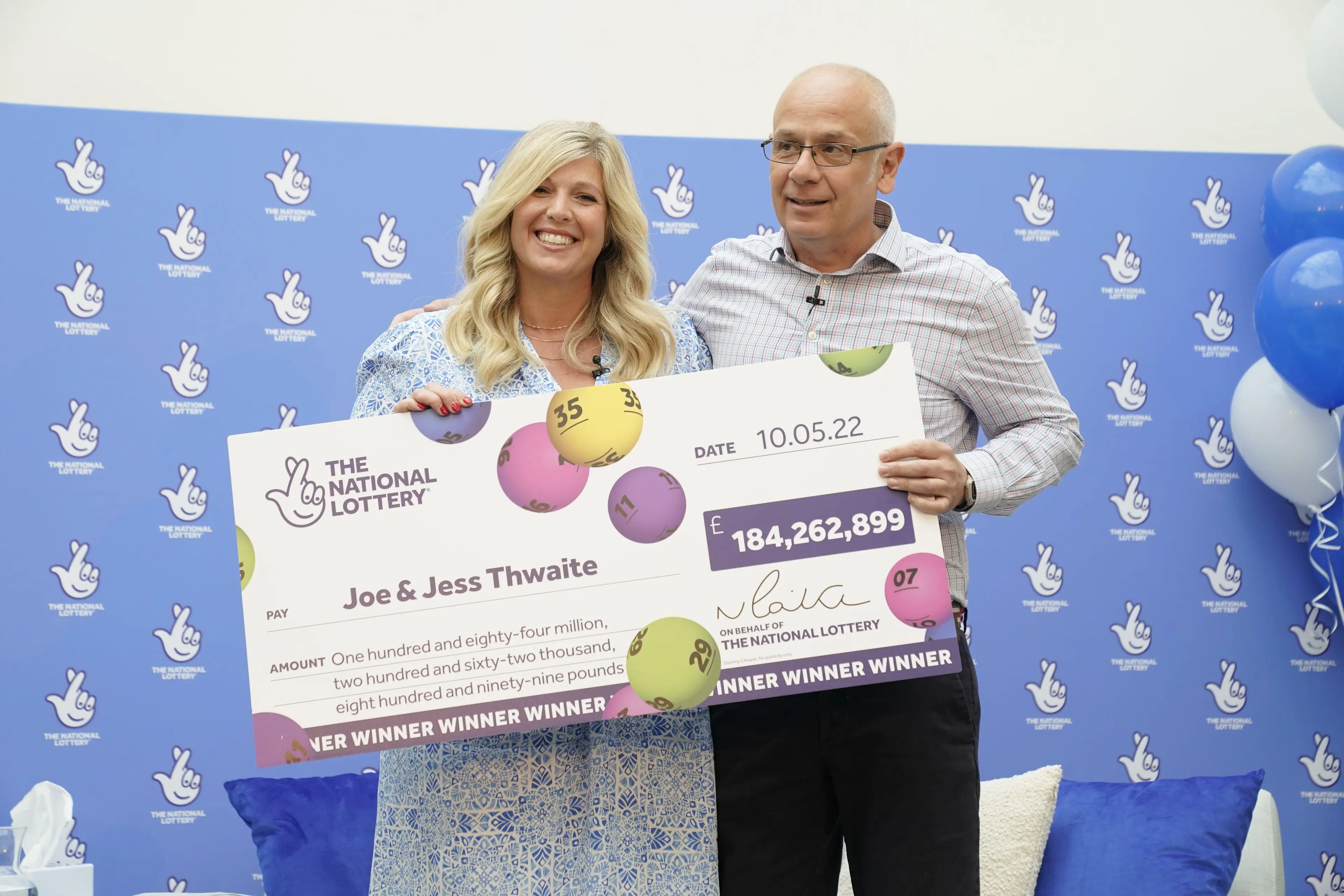 Joe and Jess Thwaite won the unbelievable sum of money in the draw on Tuesday (