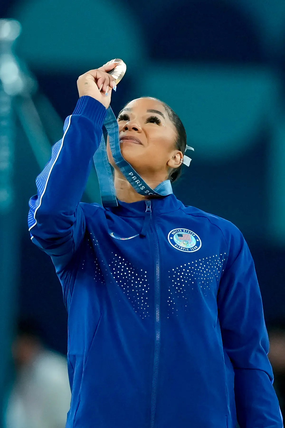 Team USA gymnast, Jordan Chiles, was stripped of her bronze medal amidst the controversial score change. (Daniela Porcelli/Eurasia Sport Images/Getty Images)