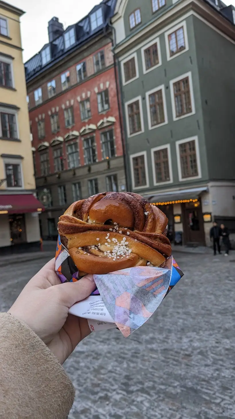 She enjoyed a coffee and a sweet pastry at a local cafe in the old town.