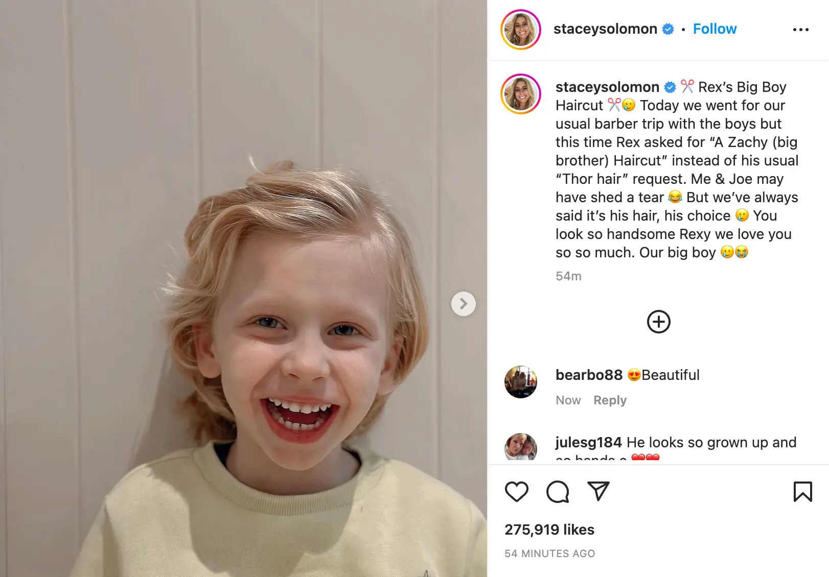 Stacey shared the news with her Instagram followers. @staceysolomon/Instagram