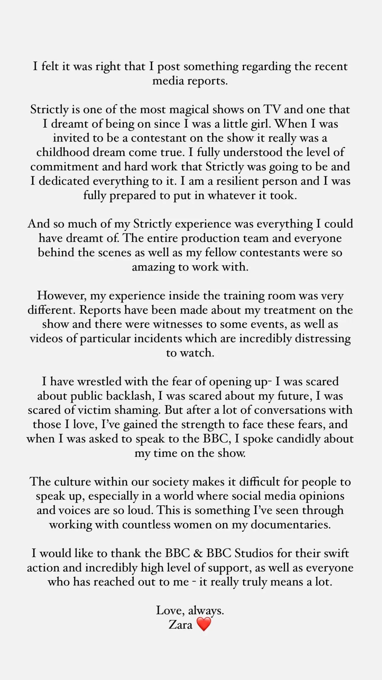 The Made in Chelsea star took to Instagram to share a statement on the matter. (Instagram/@zara_mcdermott)