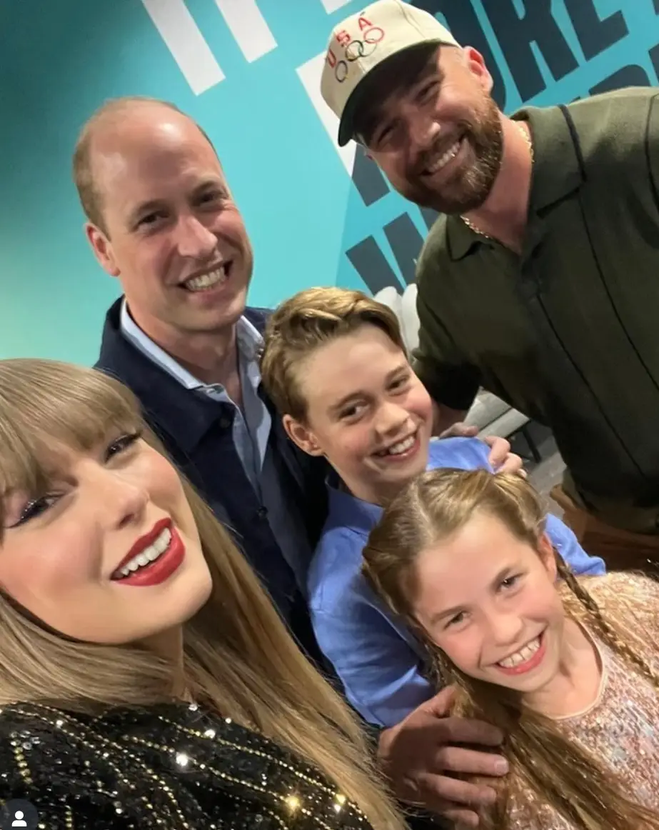 The royals took a snap with the singer and boyfriend Travis backstage at the show (Instagram/@taylorswift)