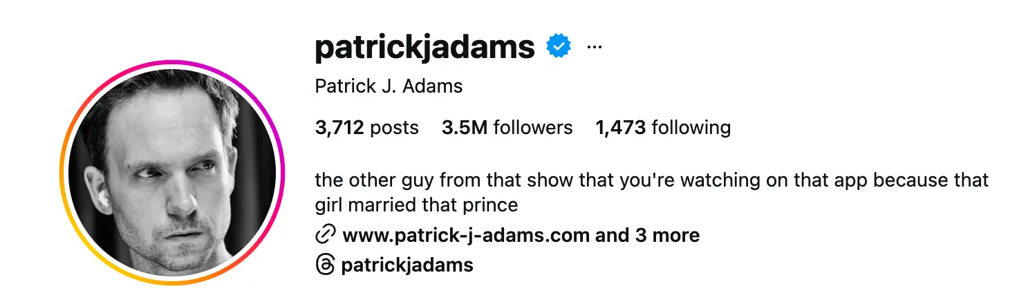 Adams reckoned Markle did an 'eye roll' over his social media bio (Instagram/@patrickjadams)