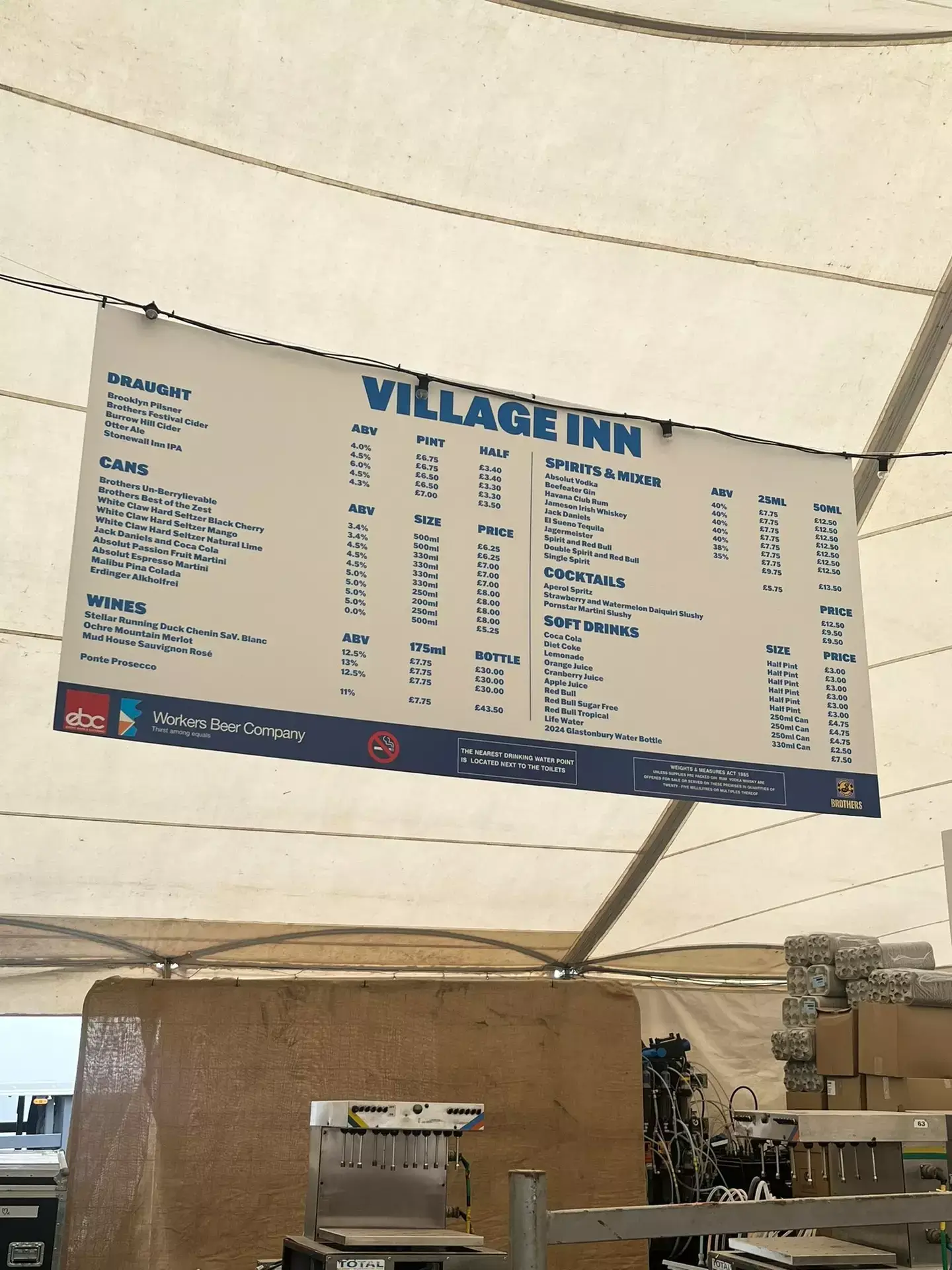 The drinks prices for this year's Glastonbury (X/@glastobation)