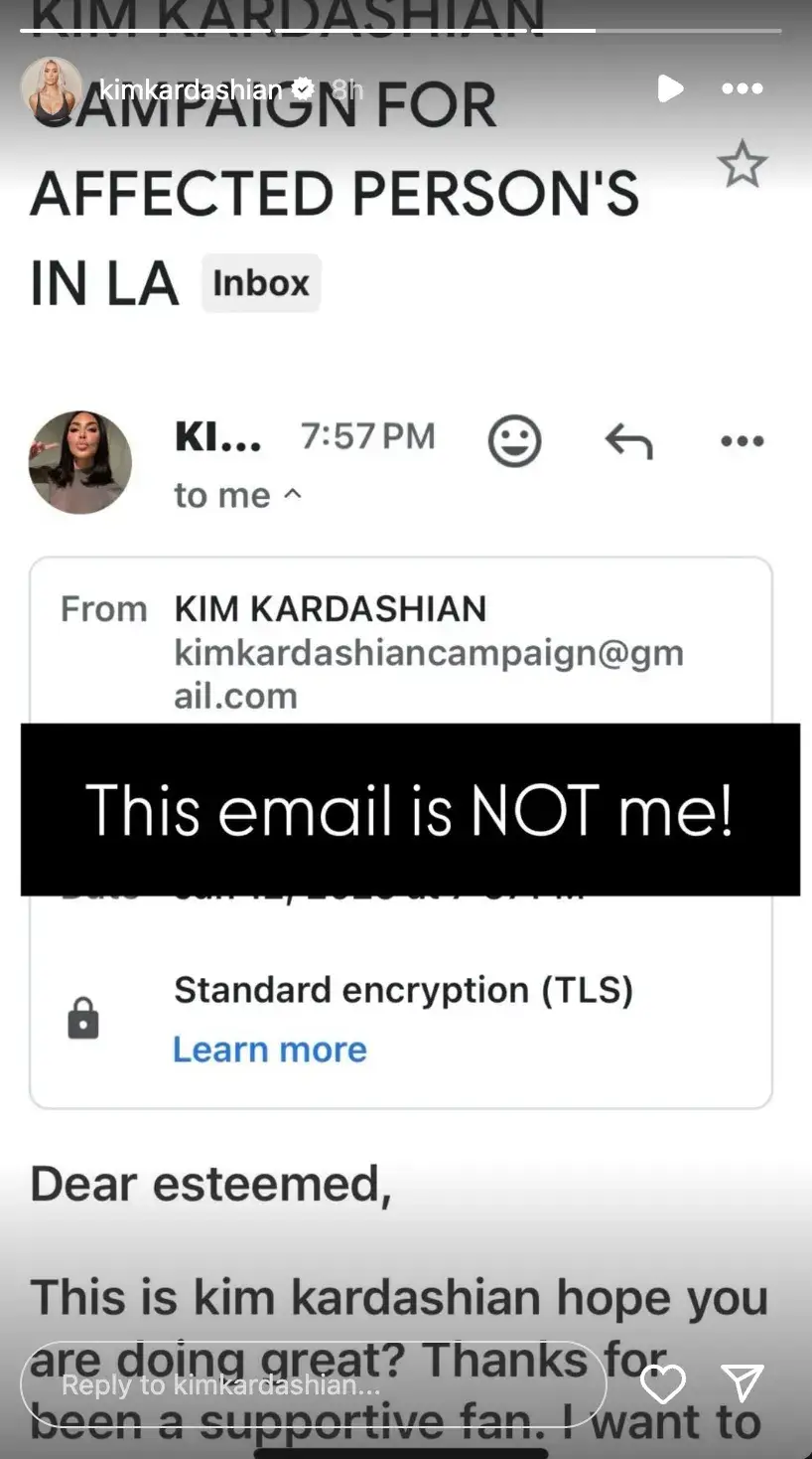 Kim revealed the email address posing as her (Instagram/@kimkardashian)