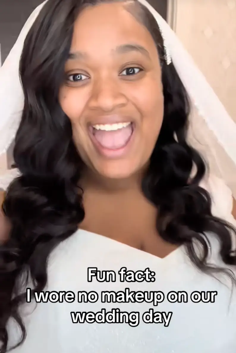 Tennessee bride Calynn Chapman has gone viral following her decision to rock a make-up free look on her wedding day (TikTok/@calynndavis)