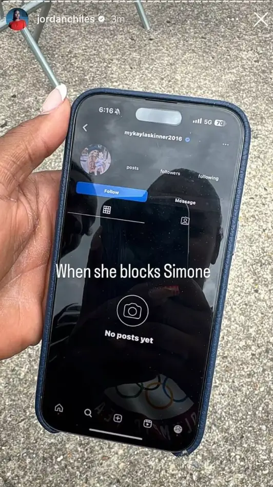 Simone revealed she'd been blocked earlier this year. (Instagram/@jordanchiles)