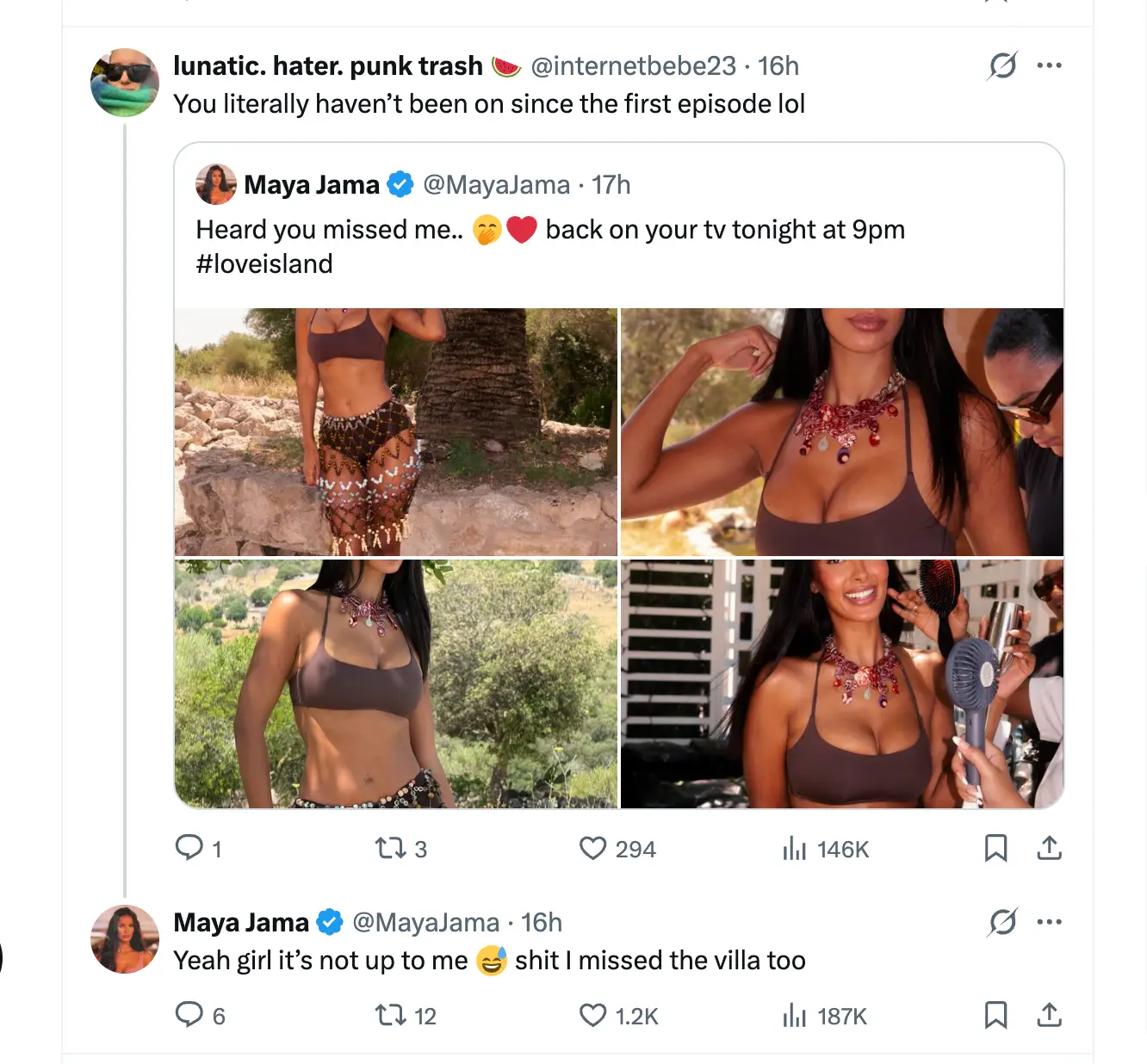 The presenter hit back at the criticism (X/@mayajama)