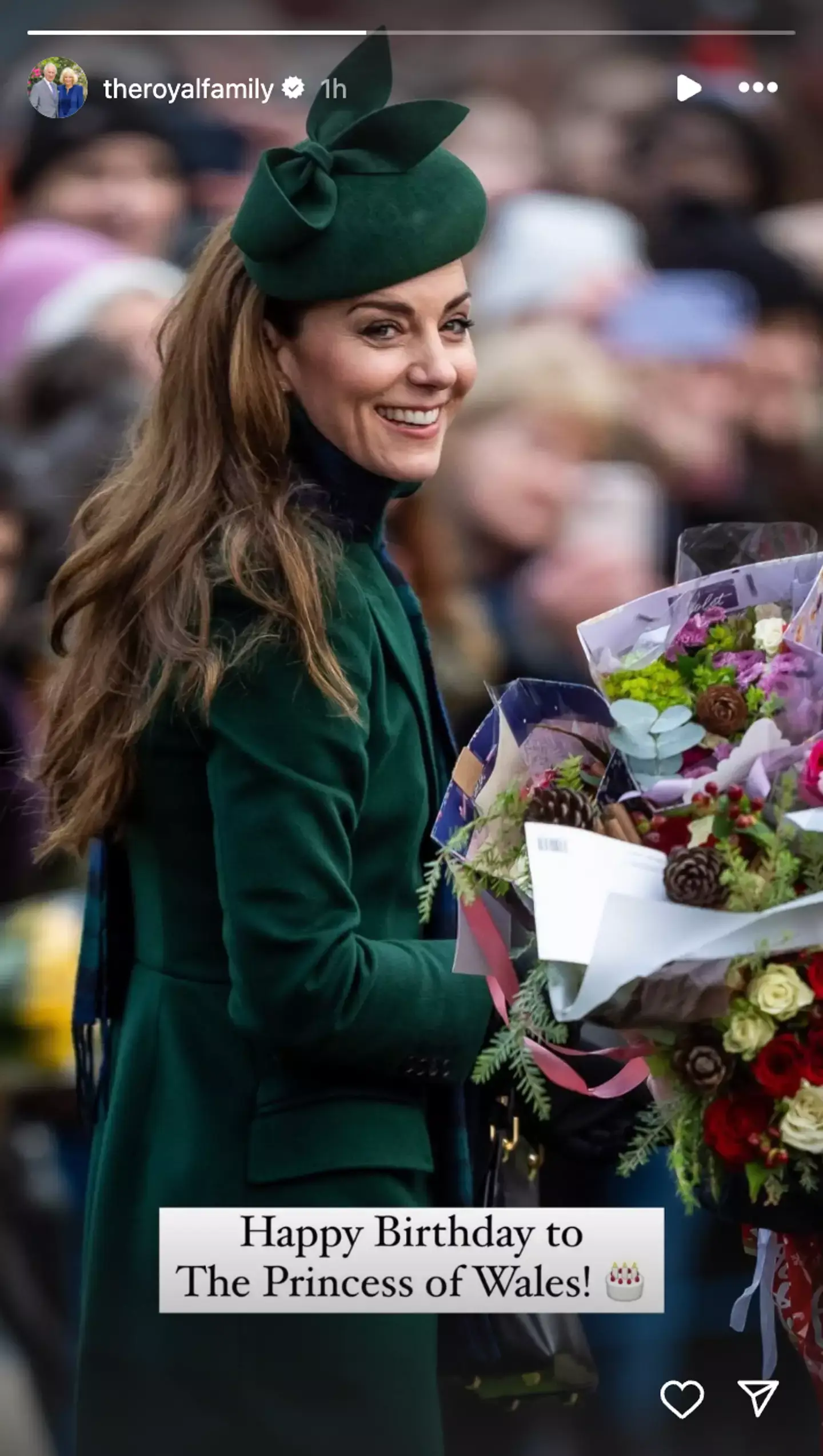 The social media account of King Charles II and Queen Camilla has also wished Kate a happy birthday (Aaron Chown/PA Wire/Instagram/@theroyalfamily)