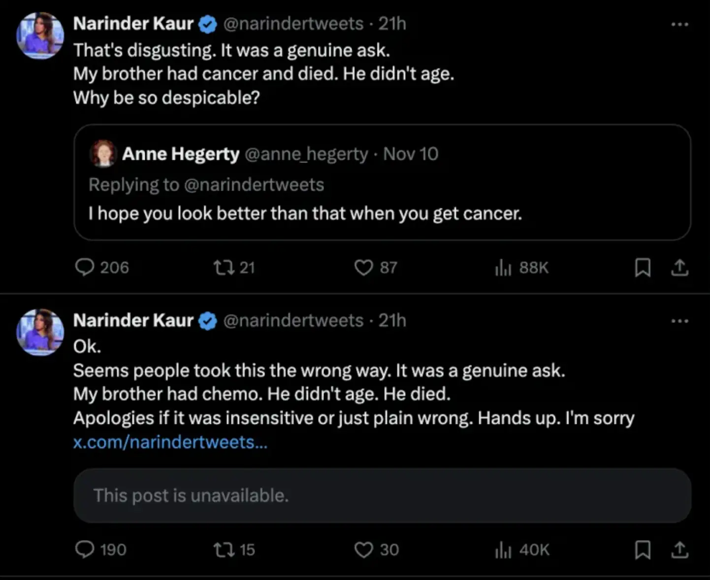 Narinder has been subjected to violent abuse (X)