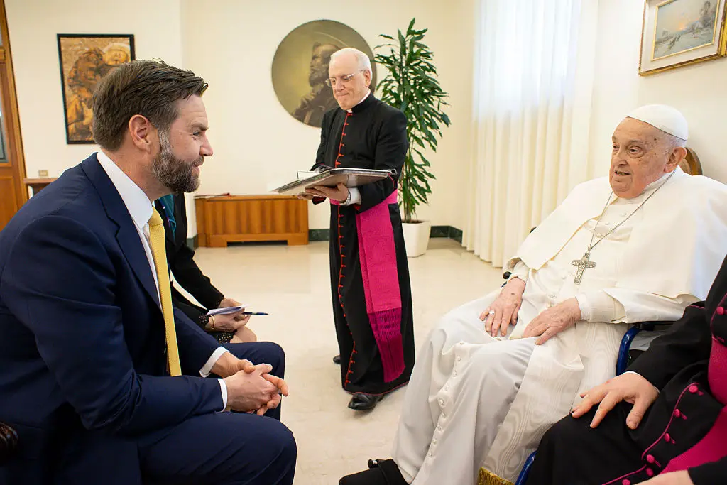 Pope Francis passed away 21 April after JD Vance's visit (Vatican Media via Vatican Pool/Getty Images)