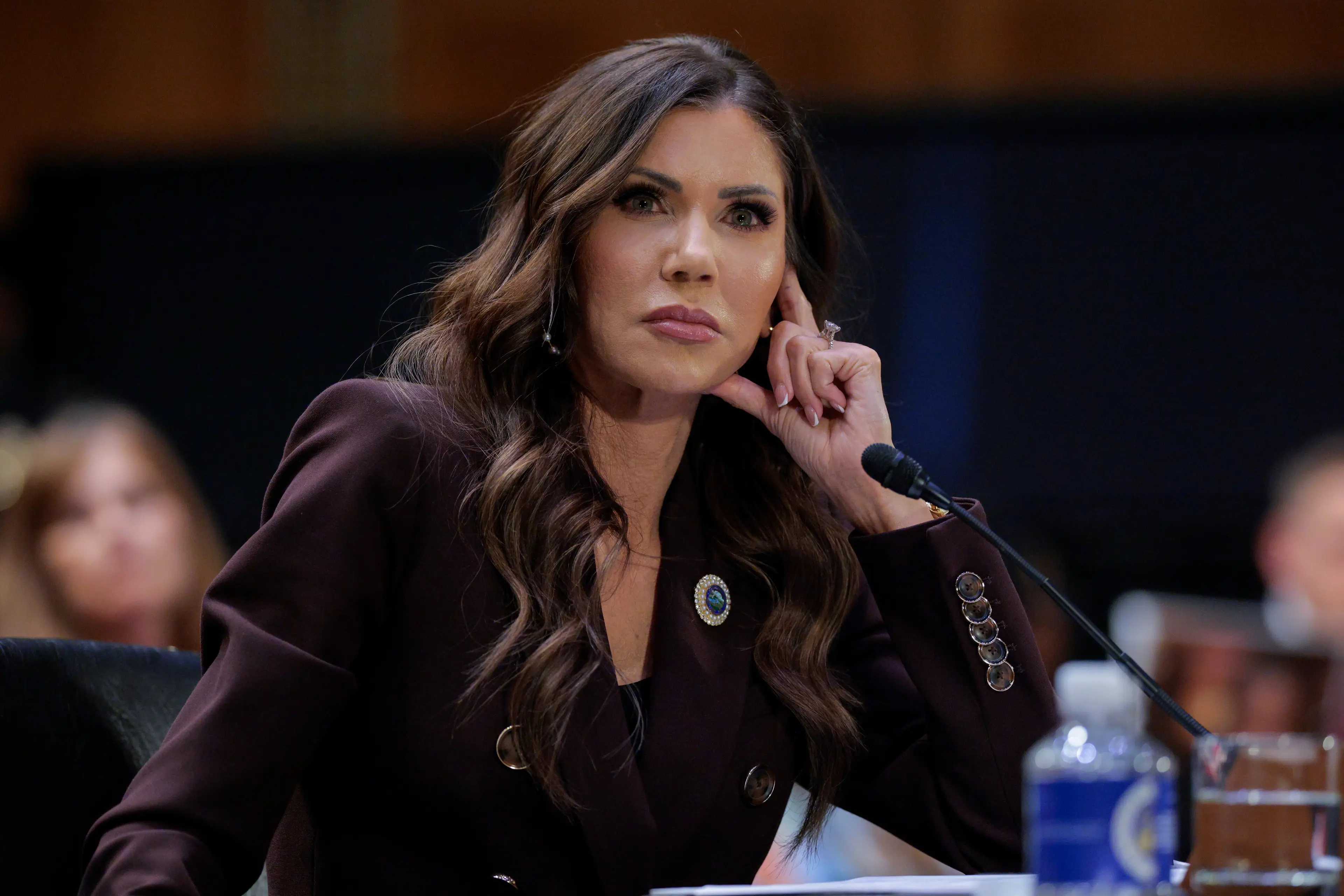 A rep for former Homeland Security Secretary Kristi Noem has responded to allegations that her husband, Bryon, had been engaging in fetish forums online (Chip Somodevilla/Getty Images)