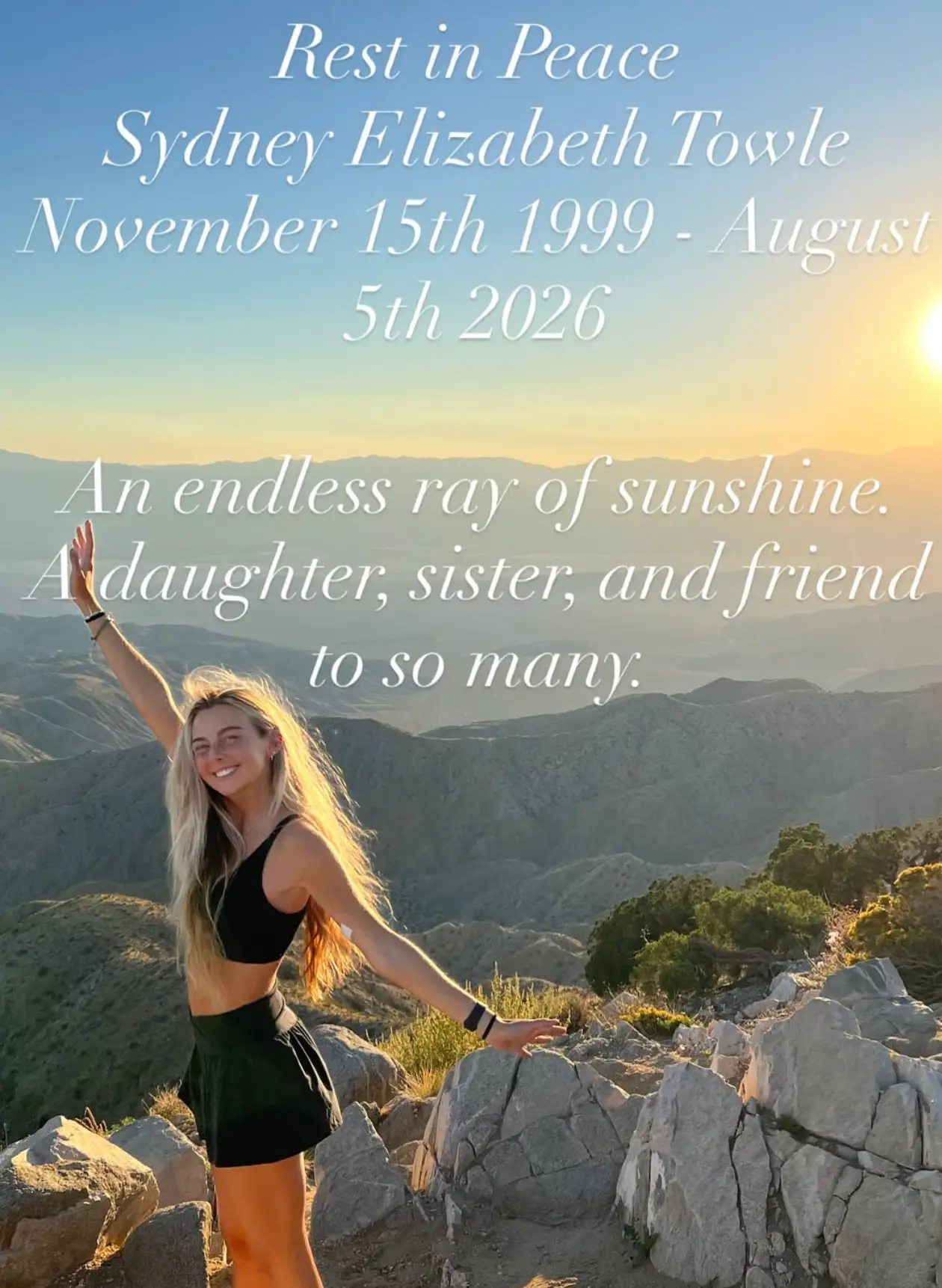 Sydney's family announced news of her passing on Thursday (Instagram/sydneytowle)