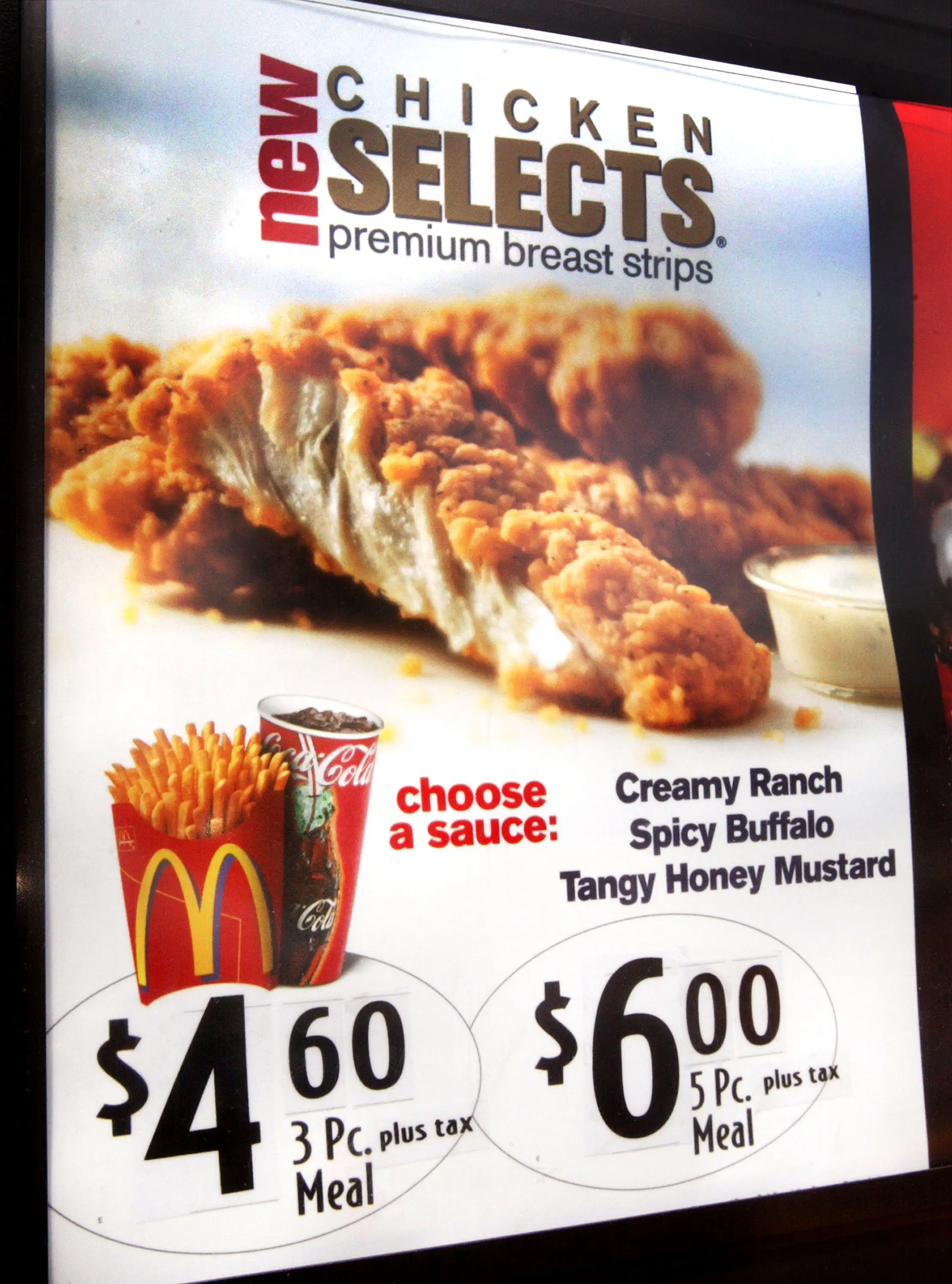 The chicken-based items are seemingly making their comeback (2004 ad for Chicken Selects)