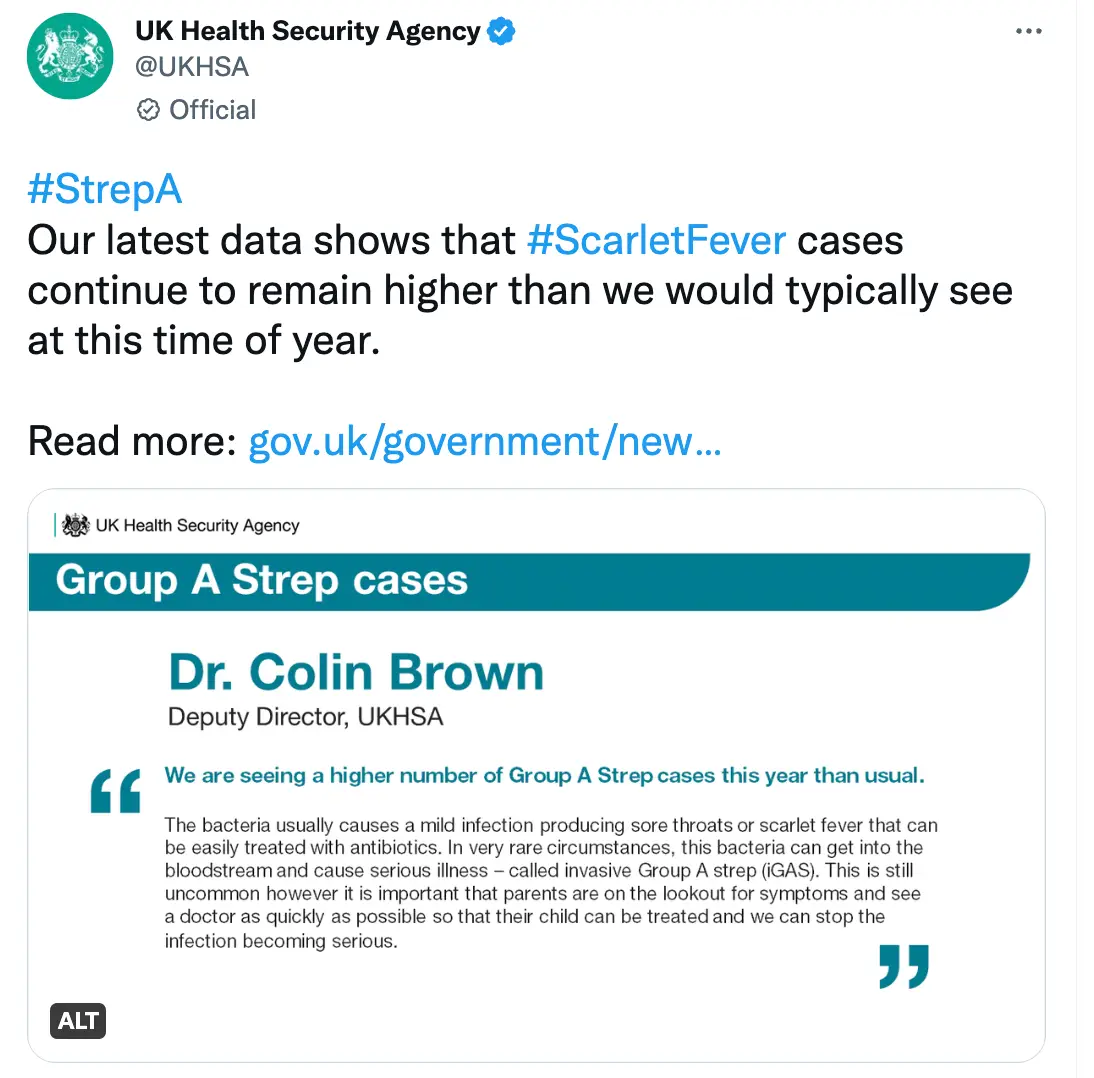 The UKHSA has issued an update on Strep A infections.