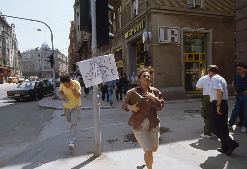 Sarajevo civilians faced daily danger during the city’s four-year siege (Patrick Robert - Corbis/Contributor/Getty Images)
