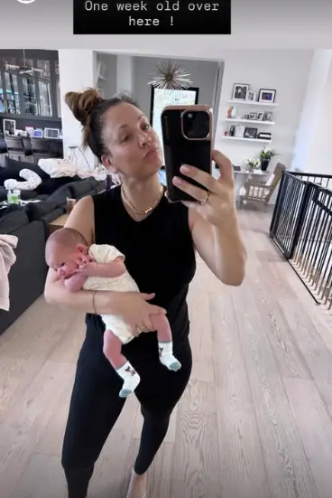 Kaley Cuoco shared a new picture holding hew newborn to celebrate one week since giving birth (@kaleycuoco/Instagram)