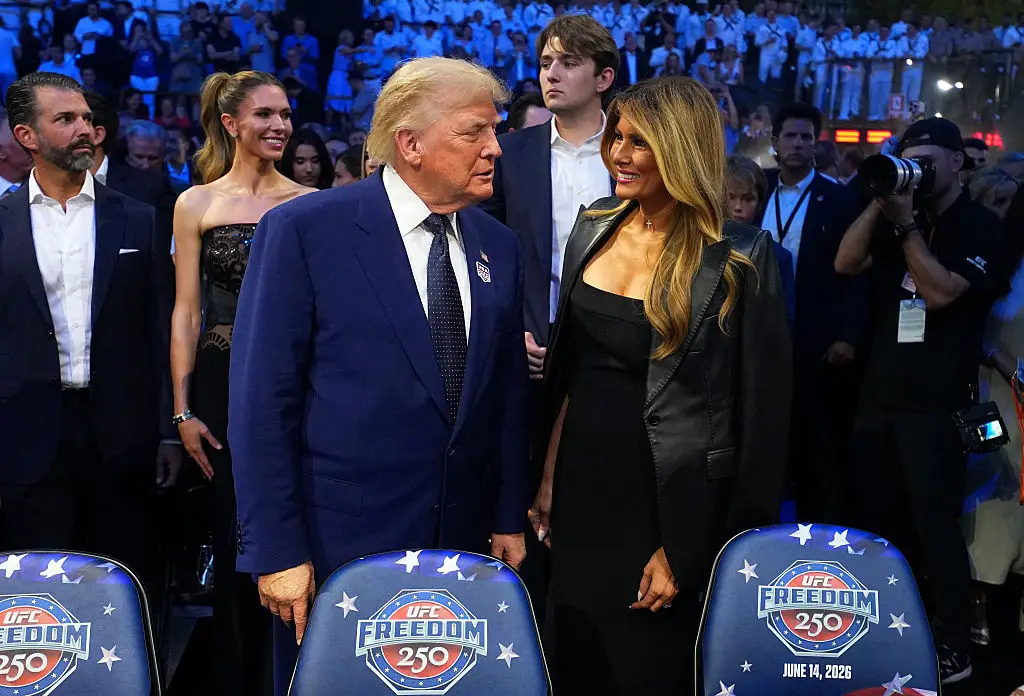 One photo from the UFC event of Donald Trump Jr. and Barron Trump went viral on social media (Jeff Bottari/Zuffa LLC / Getty Images)