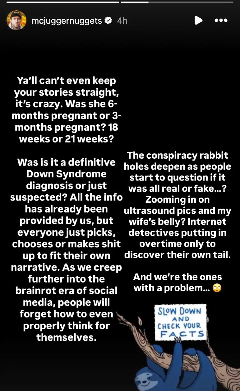 Jesse Ridgway called out the 'internet detectives' for sharing 'conspiracy rabbit holes' (Instagram/@mcjuggernuggets)