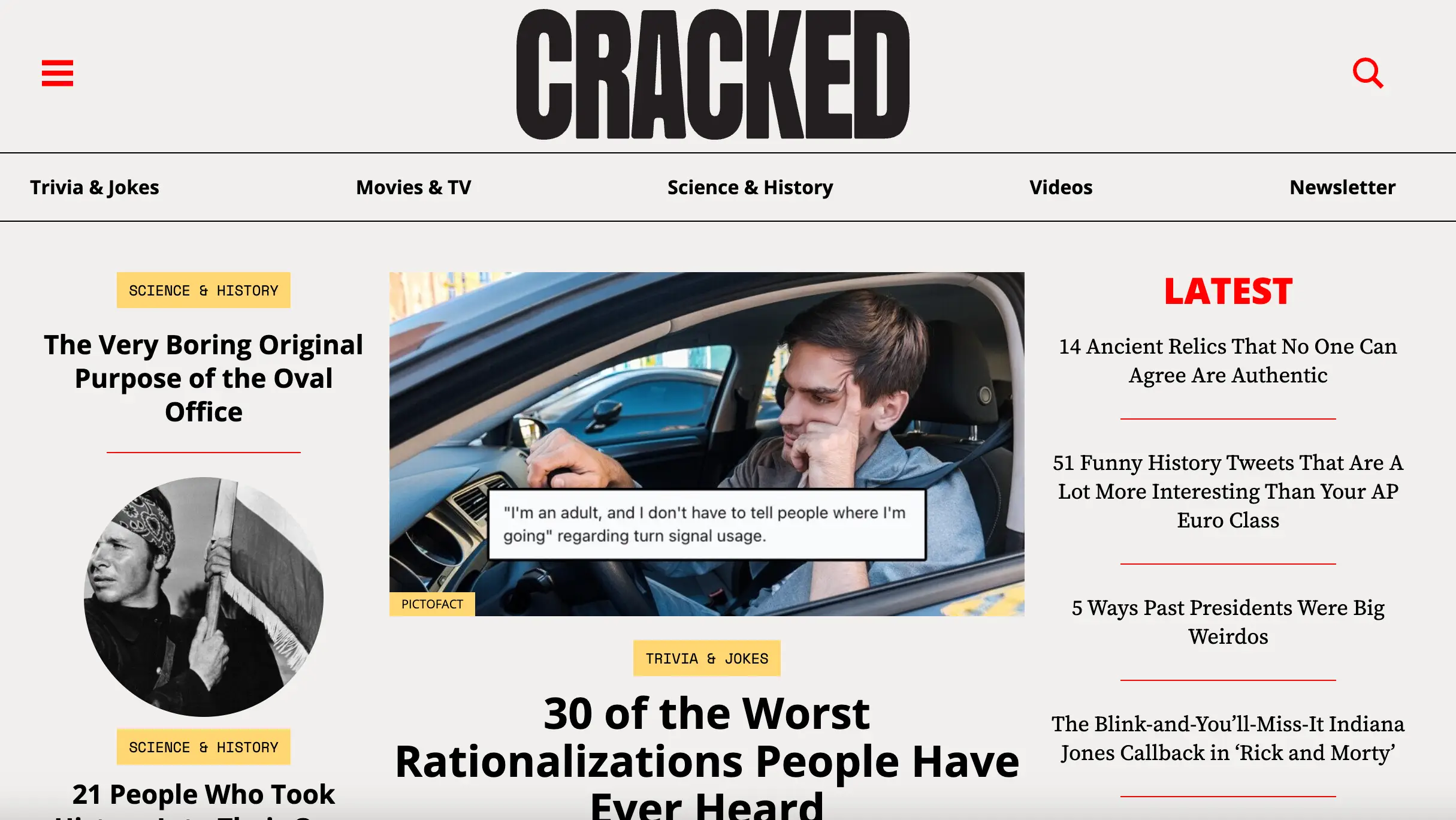 Cracked's current homepage (Cracked.com)