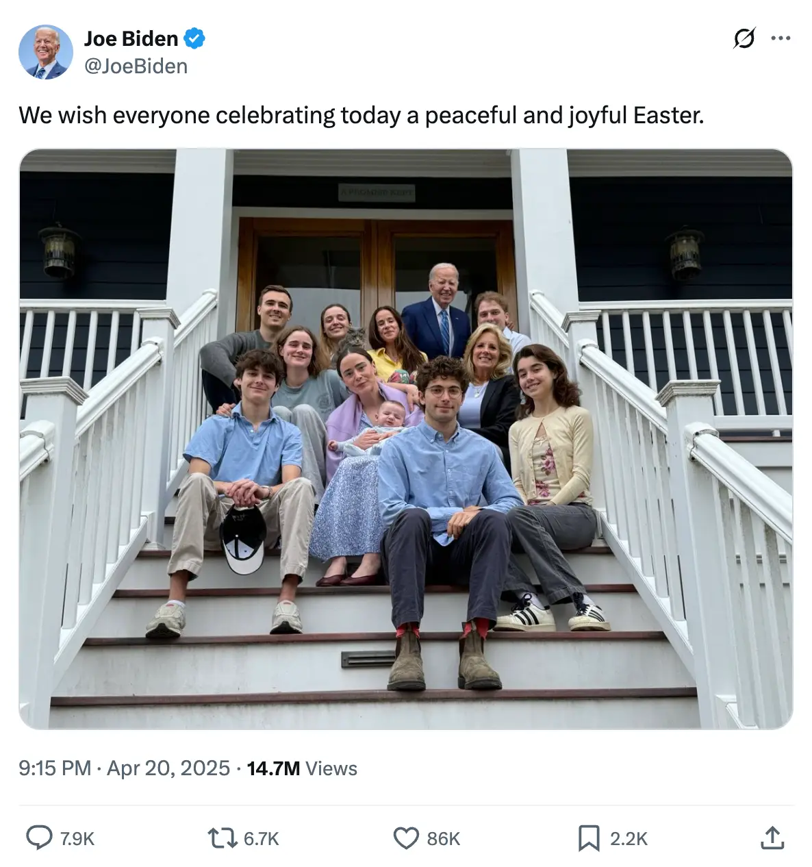 Joe Biden left people seriously baffled with his Easter family photo (X/@JoeBiden)