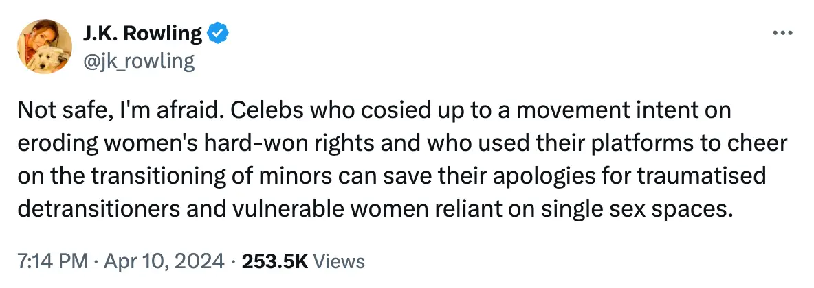 Rowling said she wouldn't be forgiving the actors (