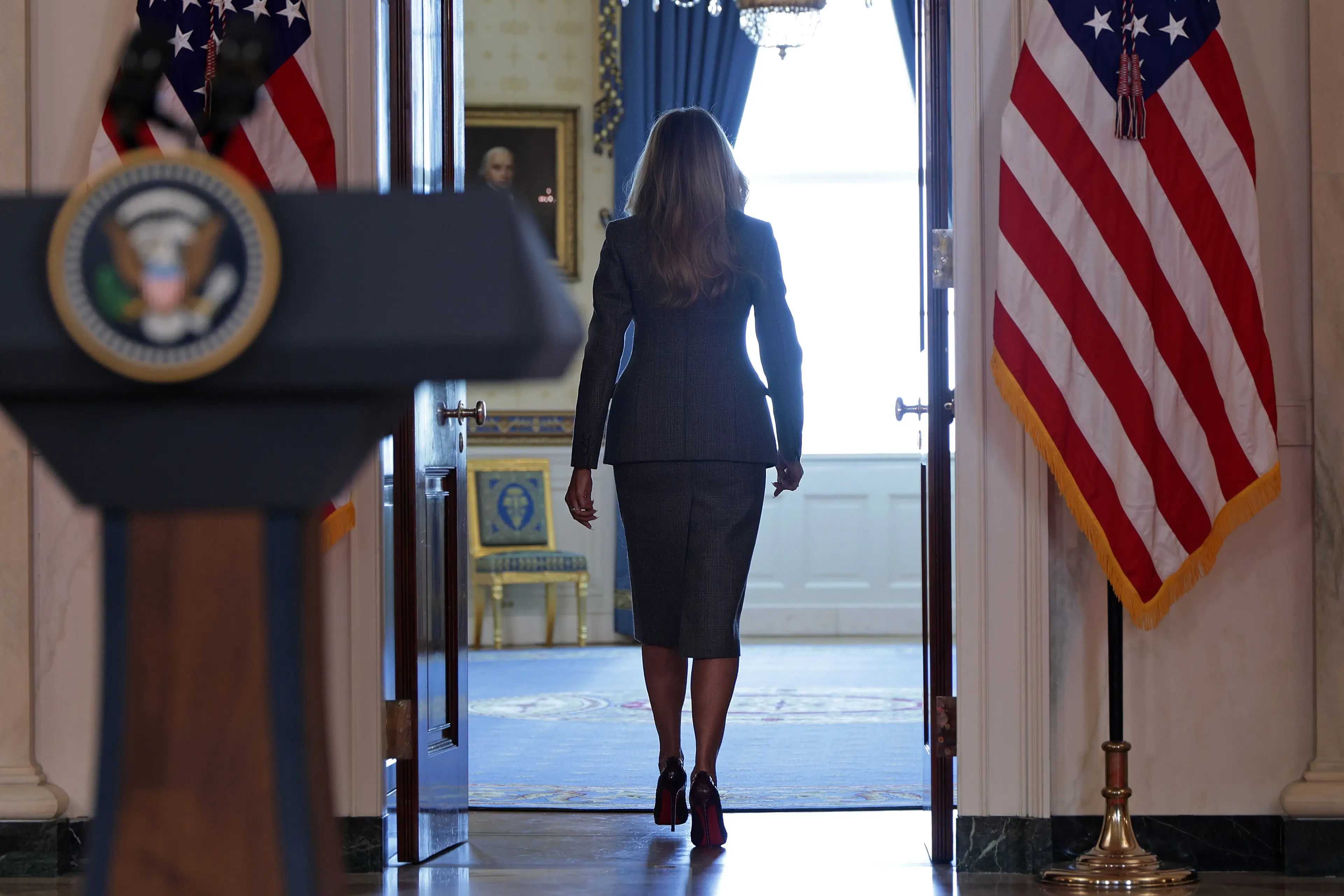 Melania walked away without taking questions (Alex Wong/Getty Images)