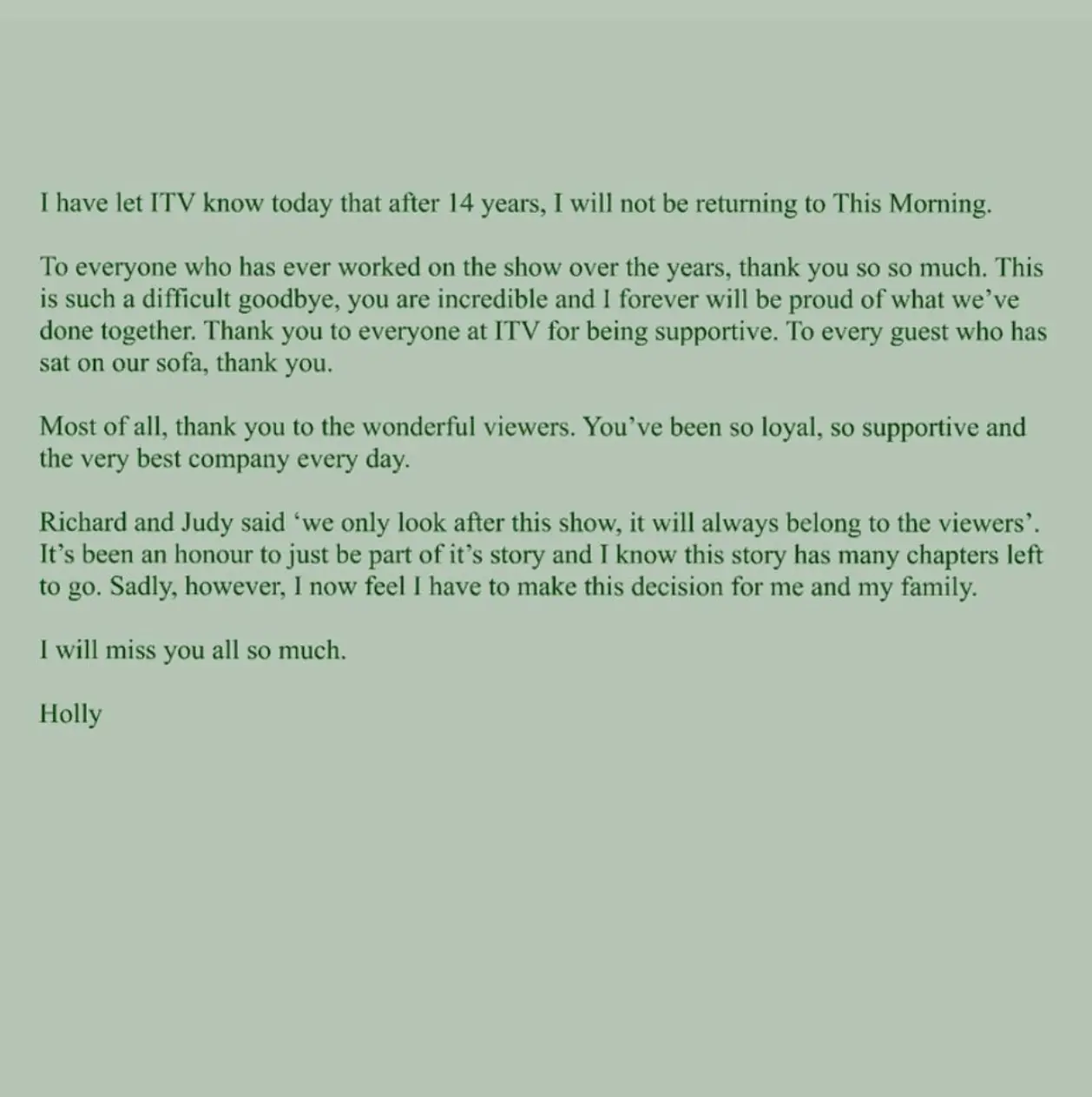 Holly Willoughby shared the announcement to Instagram this evening (10 October).