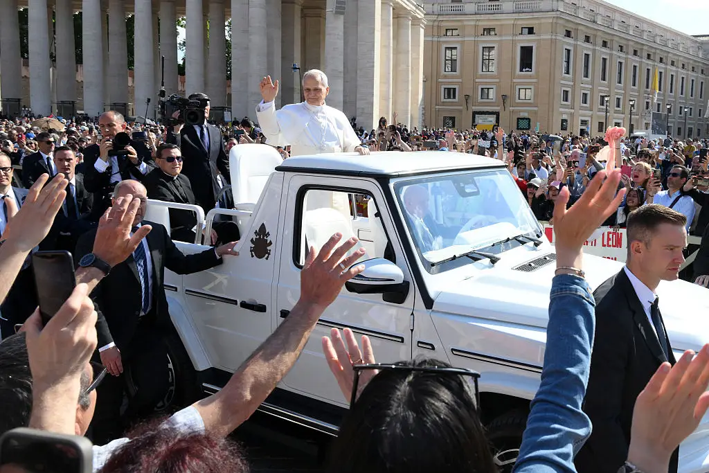 Pope Leo arrived at St Peter's Square in Vatican City on the open-top popemobile (David Ramos/Getty Images)