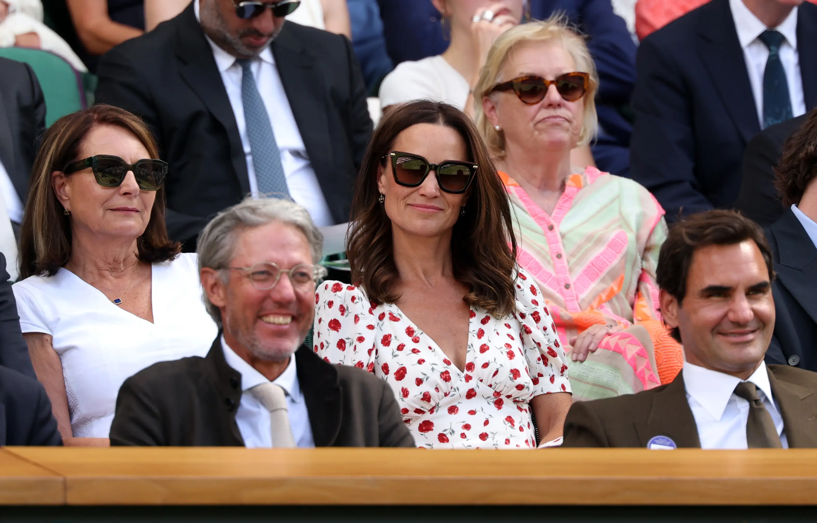 Pippa wore a floral dress to watch Wimbledon from the Royal Box (Matthew Stockman/Getty Images)