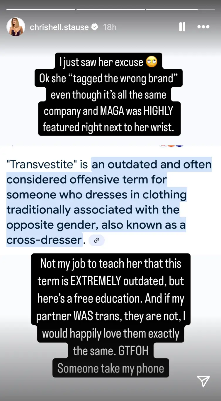 Stause fired back over what she called Tiesi's 'excuse' (Instagram/@chrishell.stause)