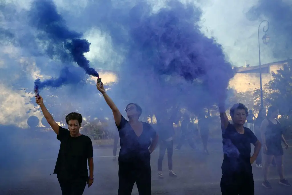 Demonstrators have been protesting outside of the courthouse (CHRISTOPHE SIMON/AFP via Getty Images)