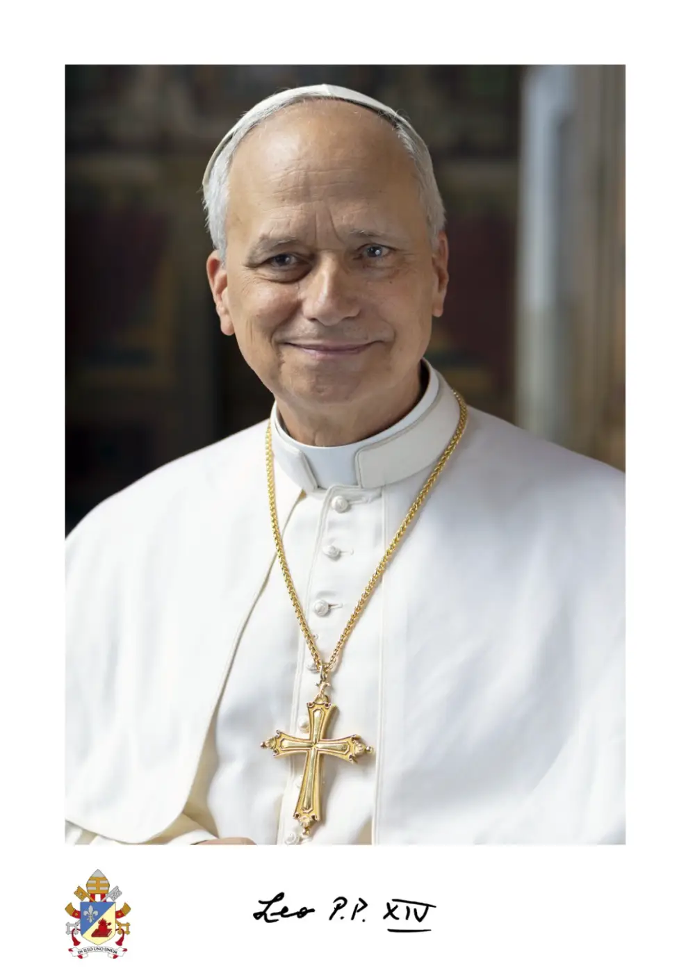 People have been quick to notice the large gold cross worn by Pope Leo in his official portrait (Vatican Media)