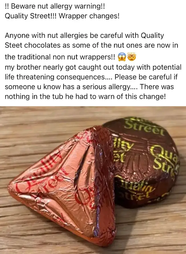 Having not heard about the temporary change, the woman took to Facebook to warn others who may also have allergies.