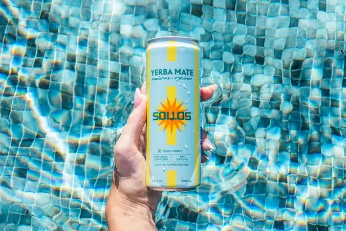 Each can has 120mg of 'natural caffeine' and is 50 calories a piece (SOLLOS)