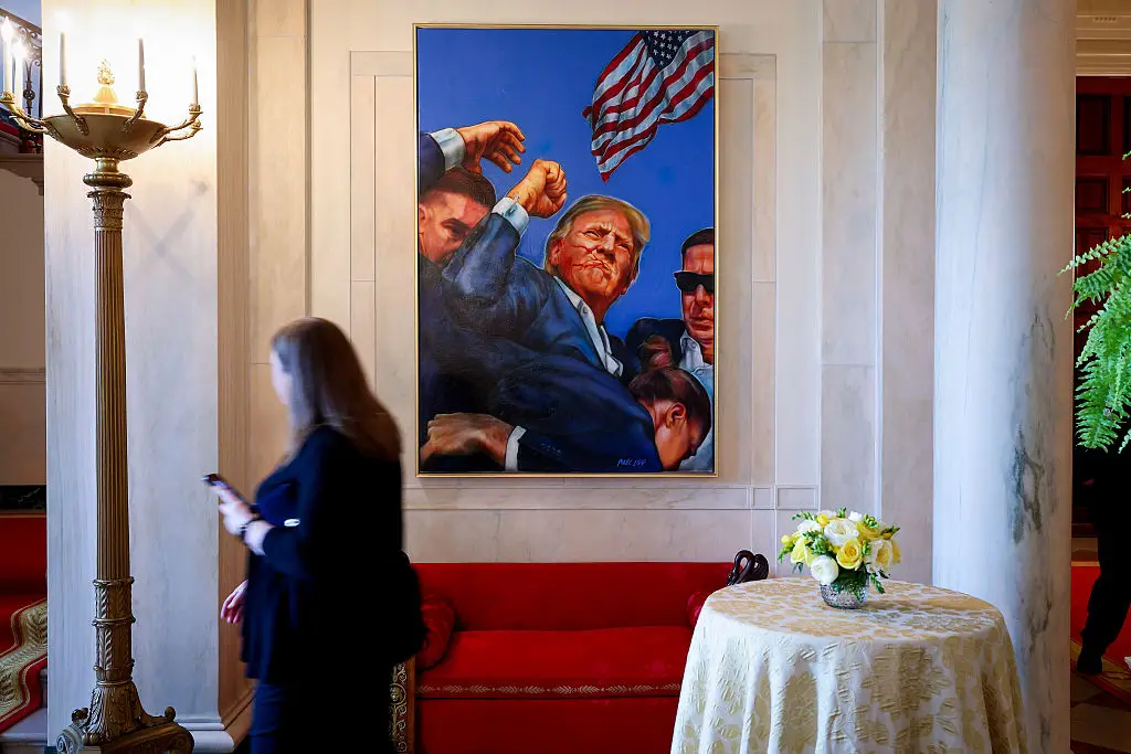 The portrait is in the Grand Foyer of the East Wing of the White House (Win McNamee/Getty Images)