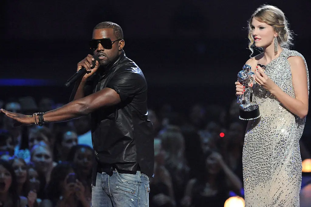 Kanye infamously interrupted Taylor's speech at the VMAs in 2009 (Jeff Kravitz / Getty Images)