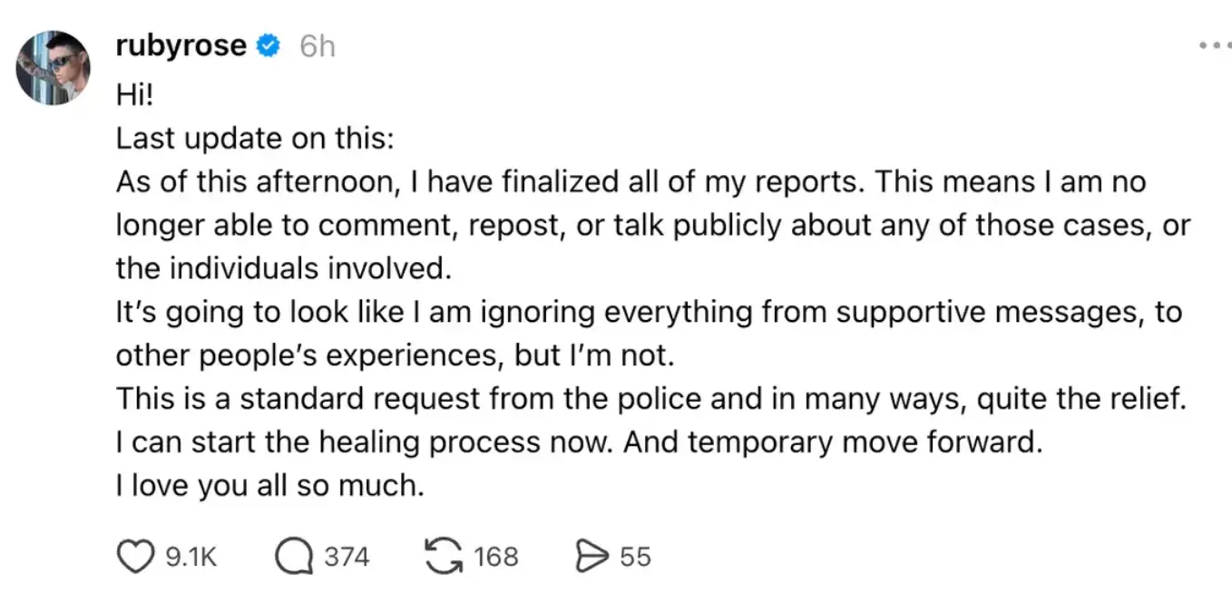 Rose's latest statement was issued on Tuesday on Threads (Threads/@rubyrose)