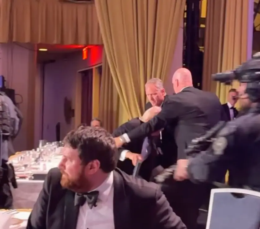 The businessman said he did not fall over, rather that he was asked to hit the floor by security officers (Andrew Harnik/Getty Images)