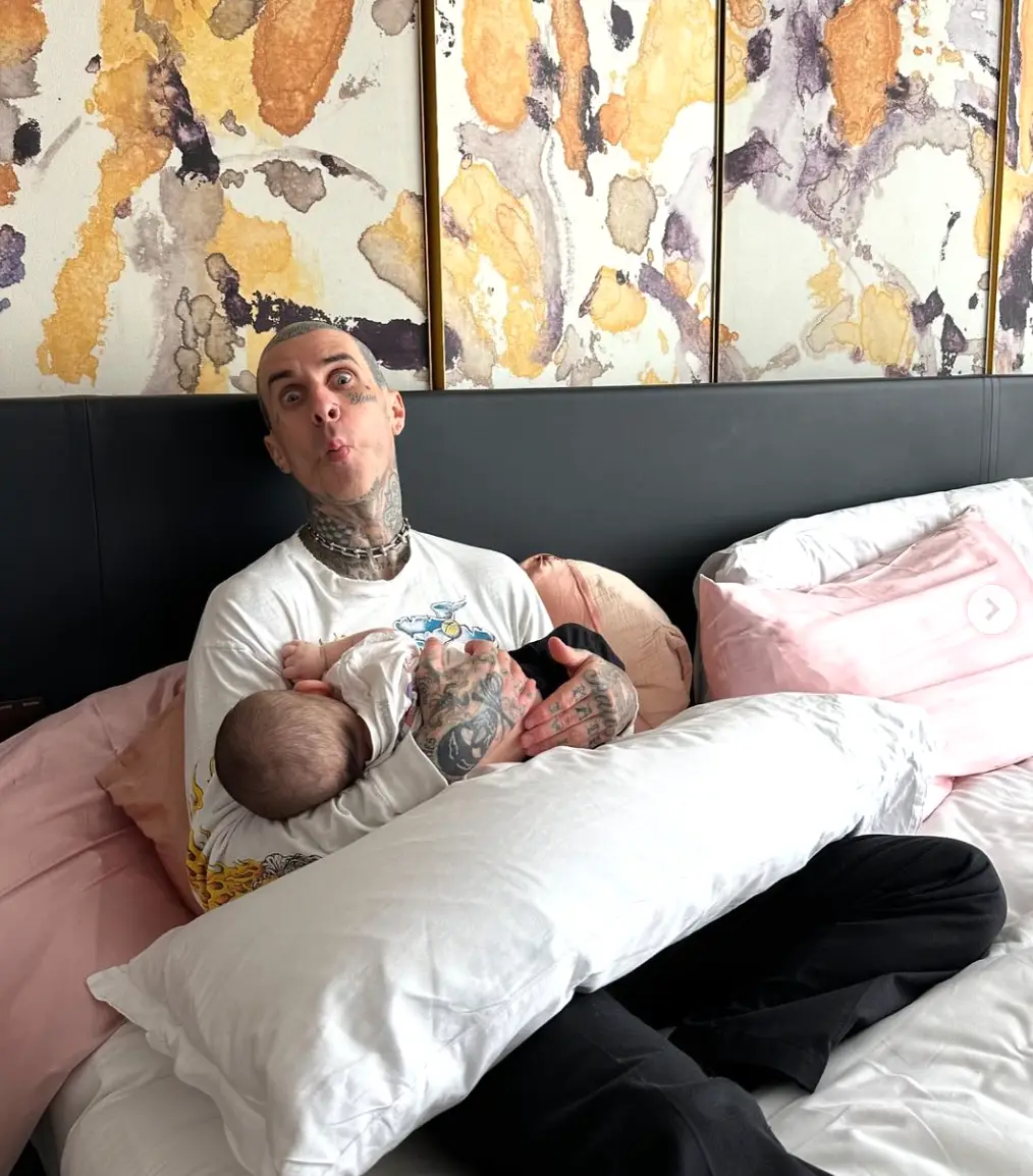 Travis with son Rocky (Instagram/@kourtneykardash)