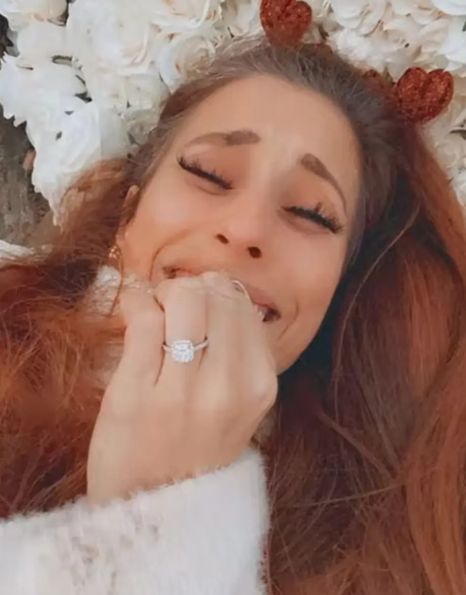 Stacey previously had a halo-style engagement ring with a pavé band.