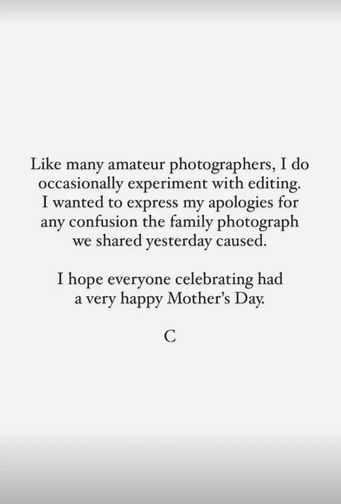 Kate has since apologised for the 'confusion' the image had caused.