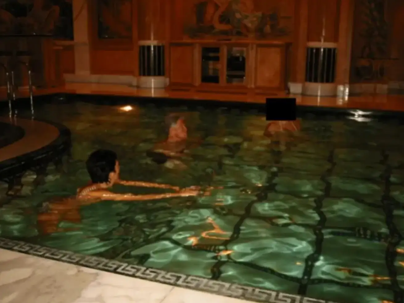 One image shows Bill Clinton swimming in a pool with Ghislaine Maxwell (Justice Department)