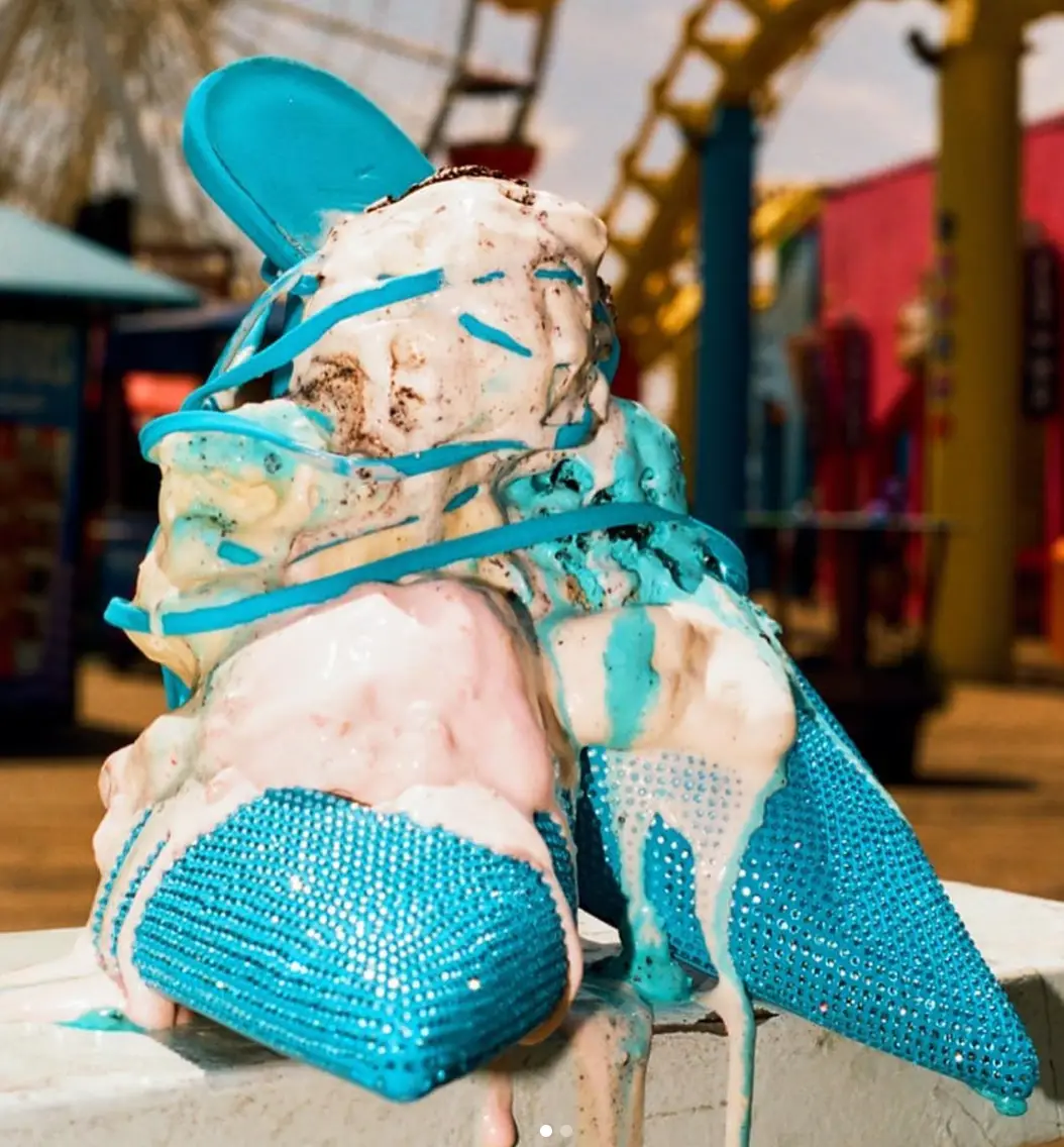 The ad sees a pair of heels filled with ice cream.