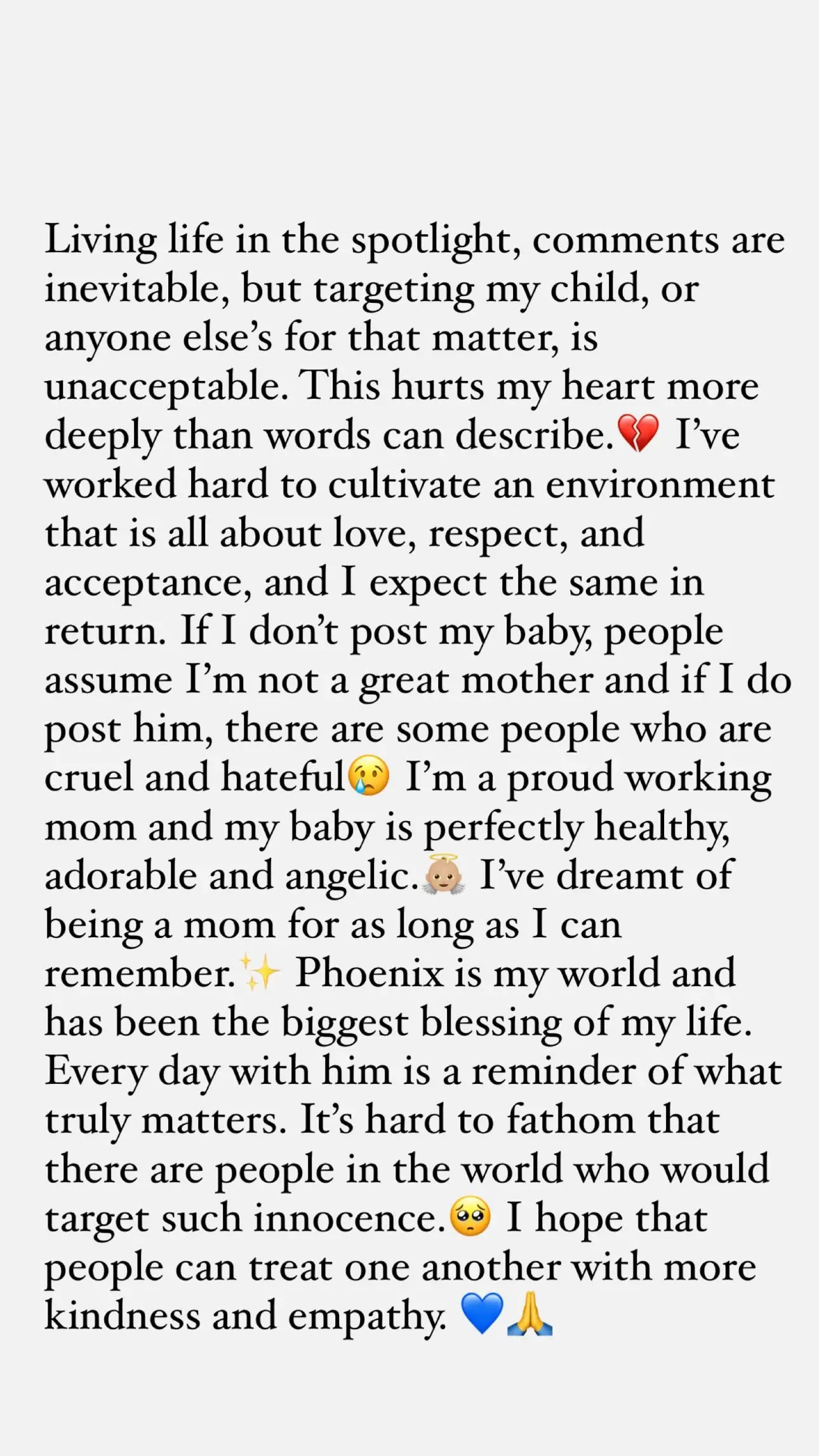 The 42-year-old mum posted a statement to internet trolls on her Instagram Story.