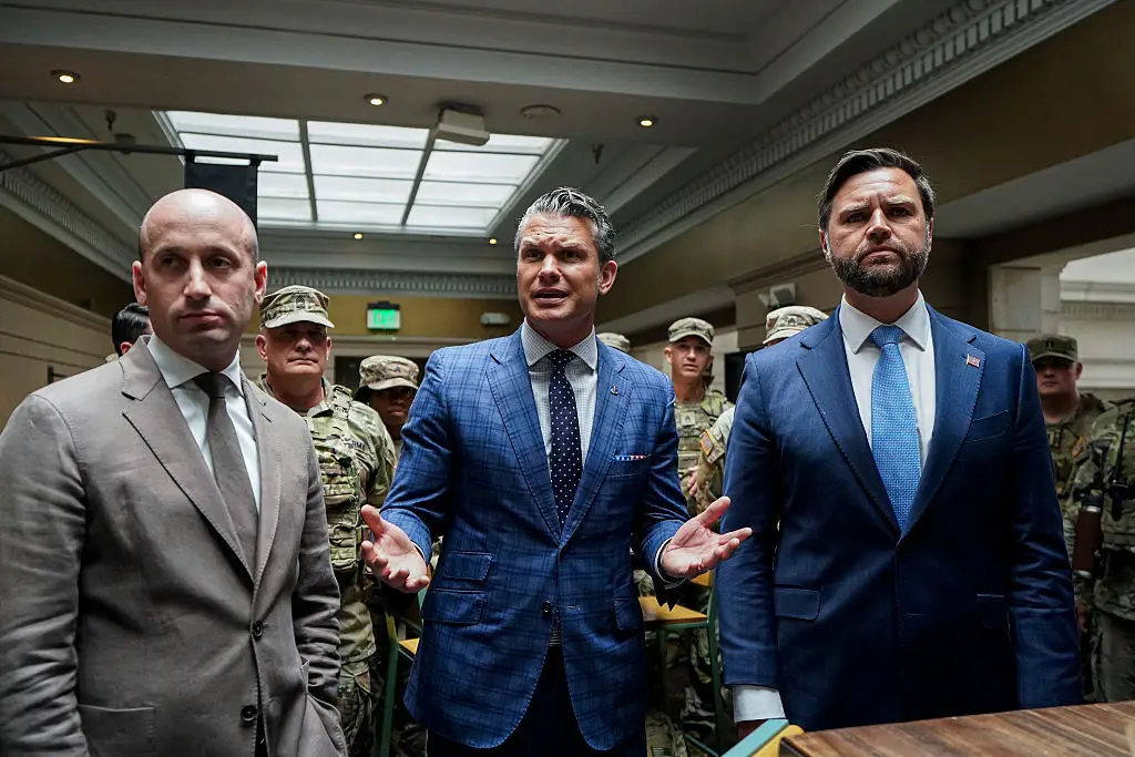 JD Vance's appearance at Union Station was met with protest (Al Drago-Pool/Getty Images)