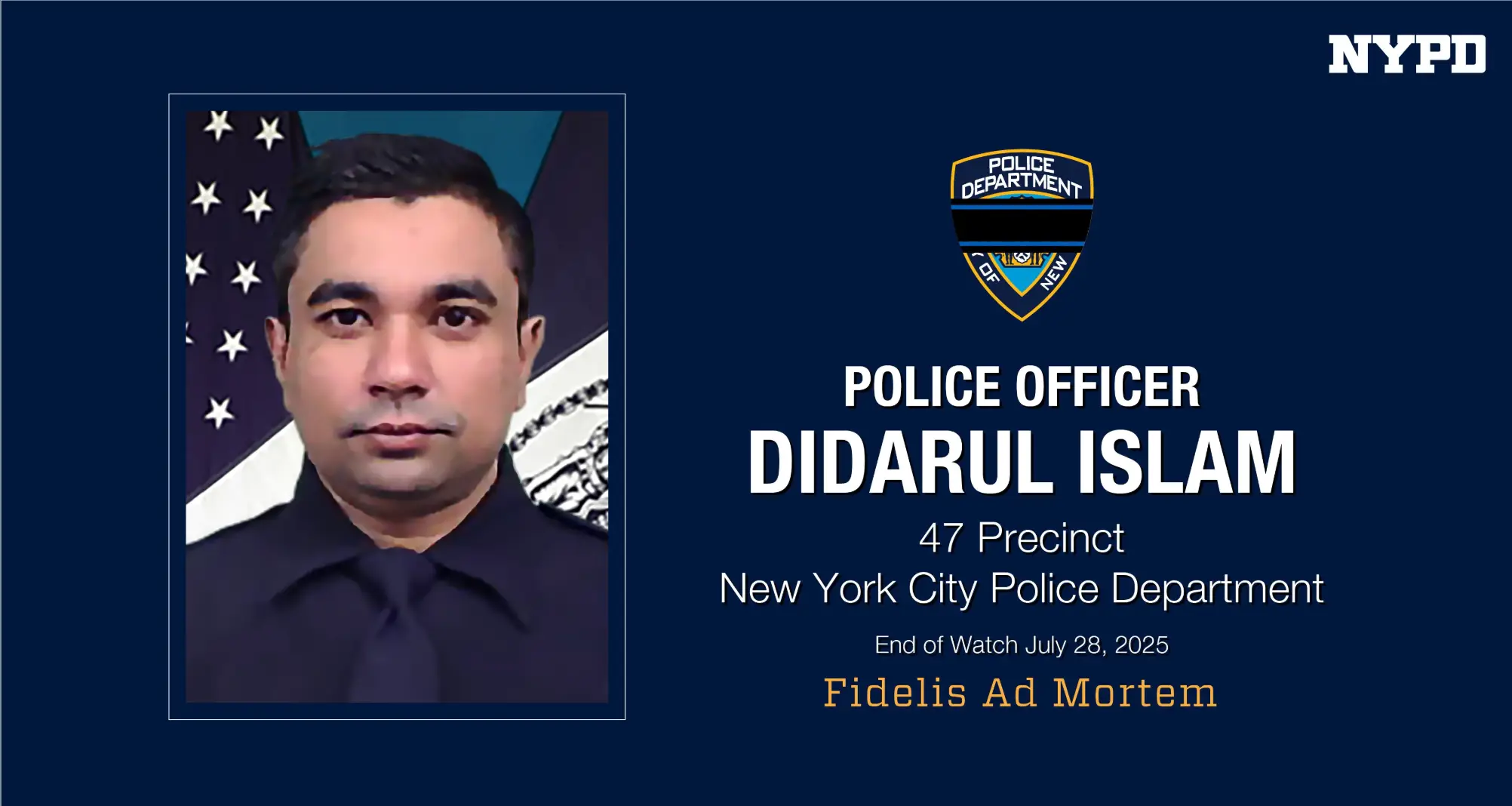 Officer Didarul Islam was killed in the shooting (X/NYPD News)